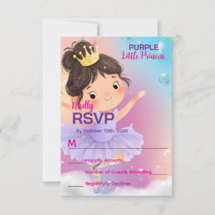 Paarse kleine prinsessenbal RSVP kaartje