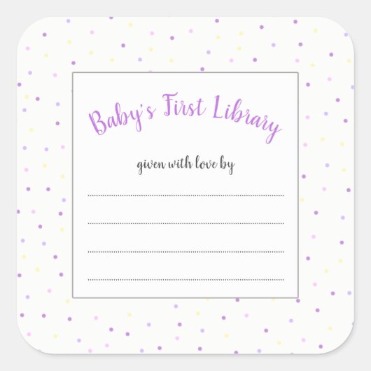 Paarse kleine stip meisje baby shower boek sticker (Voorkant)