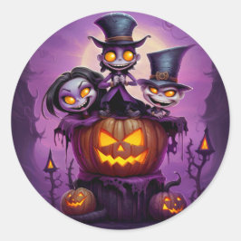 Paarse kleine tovenaar heidense monsters schattig ronde sticker