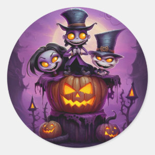 Paarse kleine tovenaar heidense monsters schattig ronde sticker