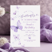 Paarse kleine vlinder wordt één verjaardag kaart