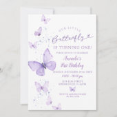 Paarse kleine vlinder wordt één verjaardag kaart (Voorkant)