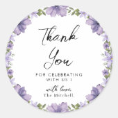 Paarse kleine wilde bloem dank je ronde sticker (Voorkant)