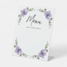 Paarse Kleine Wildflower Menu Baby shower Reclamebord Met Voetstuk