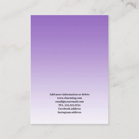 Paarse kleuren,  Meisje Gezicht Oorbel Kaarten Visitekaartje (Achterkant)