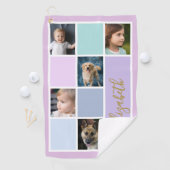 Paarse Kleurenblok Aangepaste Sjabloon Familiefoto Golfhanddoek (Insitu)