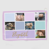 Paarse Kleurenblok Aangepaste Sjabloon Familiefoto Golfhanddoek (Horizontaal)