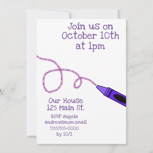 Paarse kleurpotlood verjaardagsfeestje kaart (Achterkant)