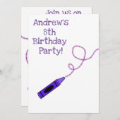 Paarse kleurpotlood verjaardagsfeestje kaart (Voorkant / Achterkant)