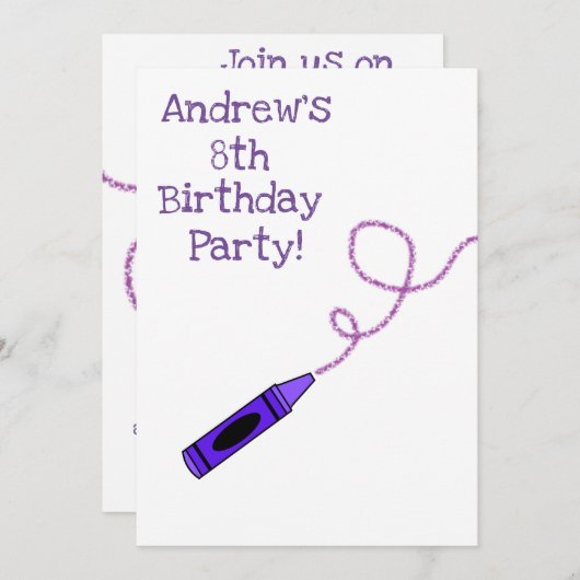 Paarse kleurpotlood verjaardagsfeestje kaart (Voorkant / Achterkant)