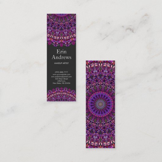 Paarse kleurrijke Floral Mandala Mini Visitekaartje (Voorkant / Achterkant)