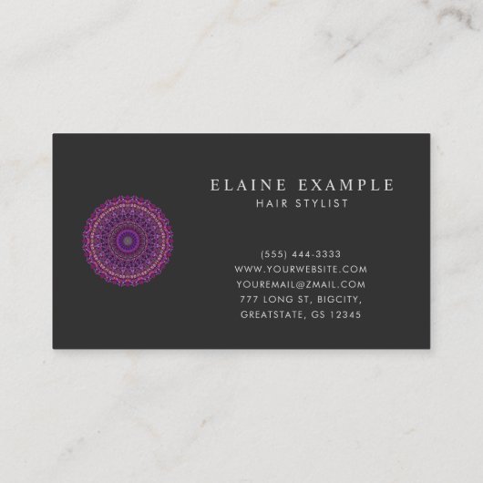 Paarse kleurrijke Floral Mandala Visitekaartje (Achterkant)