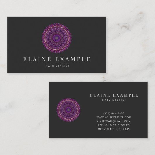 Paarse kleurrijke Floral Mandala Visitekaartje (Voorkant / Achterkant)