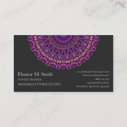 Paarse kleurrijke Floral Mandala Visitekaartje (Achterkant)