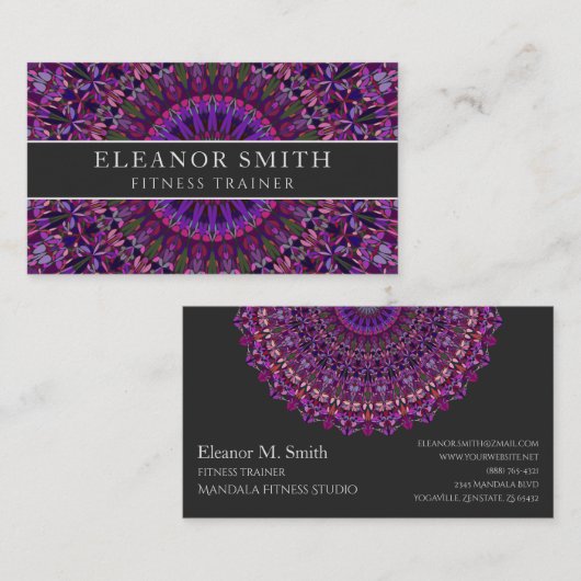 Paarse kleurrijke Floral Mandala Visitekaartje (Voorkant / Achterkant)