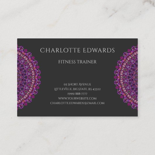 Paarse kleurrijke Floral Mandala Visitekaartje (Achterkant)