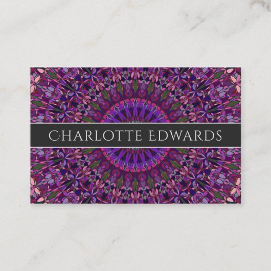 Paarse kleurrijke Floral Mandala Visitekaartje (Voorkant)