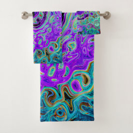 Paarse kleurrijke Groovy Abstract Retro vloeistof  Bad Handdoek