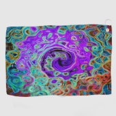 Paarse kleurrijke Groovy Abstract Retro vloeistof  Golfhanddoek (Horizontaal)