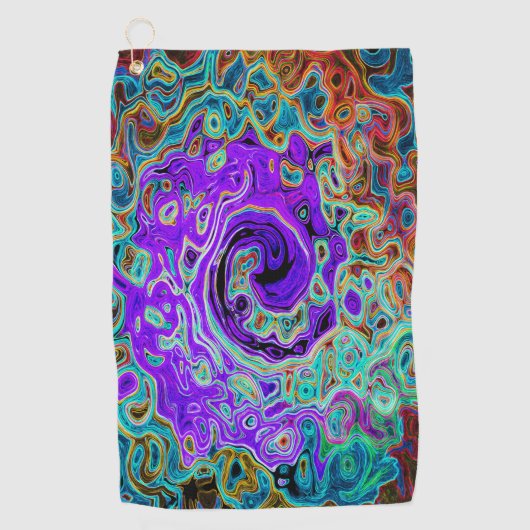 Paarse kleurrijke Groovy Abstract Retro vloeistof  Golfhanddoek (Voorkant)