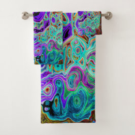 Paarse Kleurrijke Groovy Abstracte Retro Vloeibare Bad Handdoek