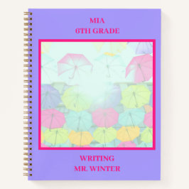 Paarse Kleurrijke Paraplu Klasse Leerling  Notitieboek