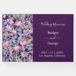 paarse kleurrijke wildflower groen bruiloft gastenboek