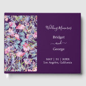 paarse kleurrijke wildflower groen bruiloft gastenboek (Voorkant)