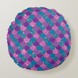Paarse kleurrijke zeemeermin Glitter Rond Kussen