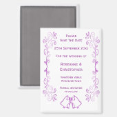 Paarse klokken Scroll Design Wedding Save the Date Magneet (Voorkant / Achterkant)