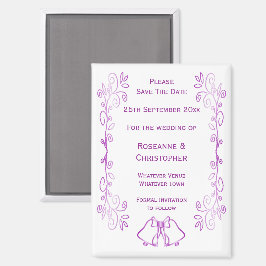 Paarse klokken Scroll Design Wedding Save the Date Magneet
