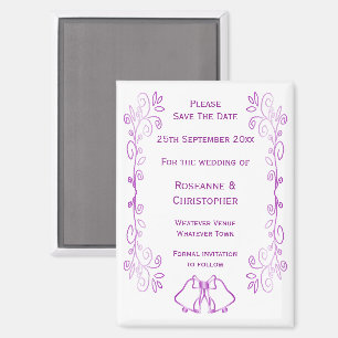 Paarse klokken Scroll Design Wedding Save the Date Magneet