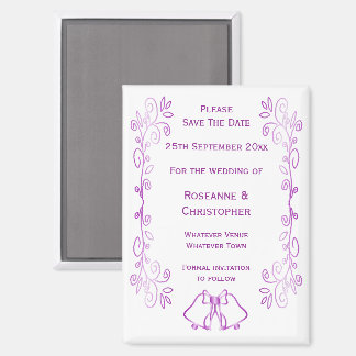 Paarse klokken Scroll Design Wedding Save the Date Magneet