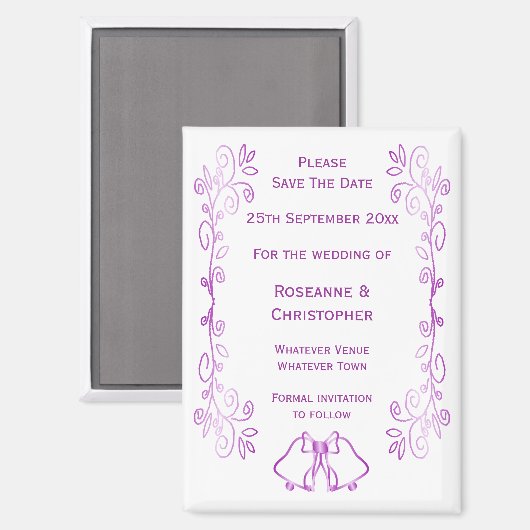 Paarse klokken Scroll Design Wedding Save the Date Magneet (Voorkant / Achterkant)