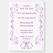 Paarse klokken Scroll Design Wedding Save the Date Magneet (Voorkant)