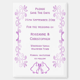 Paarse klokken Scroll Design Wedding Save the Date Magneet