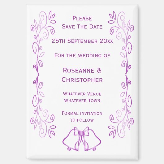 Paarse klokken Scroll Design Wedding Save the Date Magneet (Voorkant)