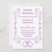 Paarse klokken Scrollwork bruiloft receptie Kaart (Voorkant)