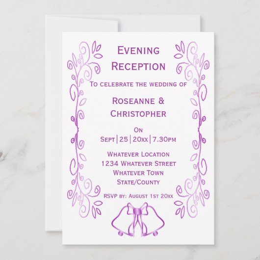 Paarse klokken Scrollwork bruiloft receptie Kaart (Voorkant)