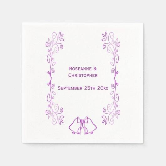 Paarse klokken Scrollwork bruiloft receptie Servet (Voorkant)