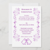 Paarse klokken Scrollwork Ontwerp Wedding Kaart (Voorkant)