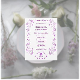 Paarse klokken Scrollwork Ontwerp Wedding Menu