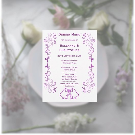 Paarse klokken Scrollwork Ontwerp Wedding Menu