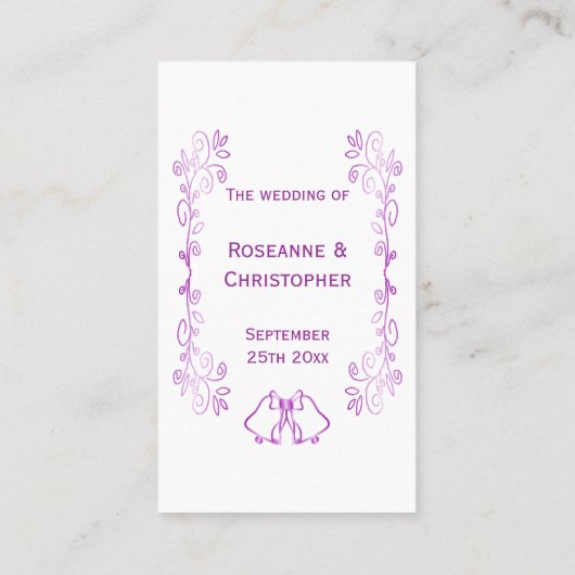 Paarse klokken Scrollwork Ontwerp Wedding Plaatskaartje (Achterkant)