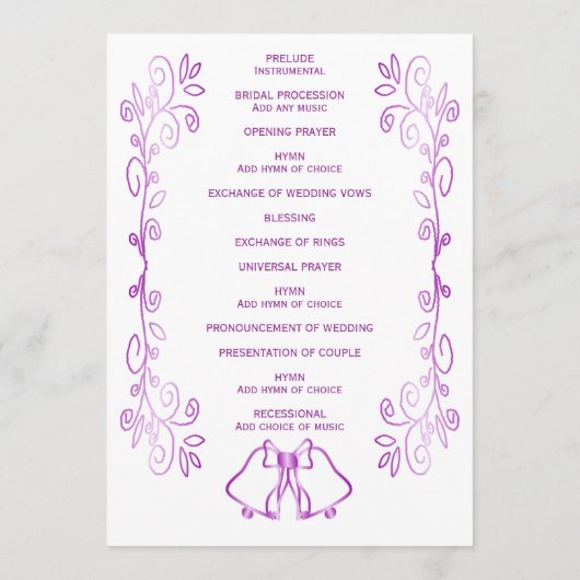 Paarse klokken Scrollwork Ontwerp Wedding Programmakaart (Achterkant)