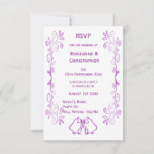 Paarse klokken Scrollwork Ontwerp Wedding RSVP Kaartje (Voorkant)
