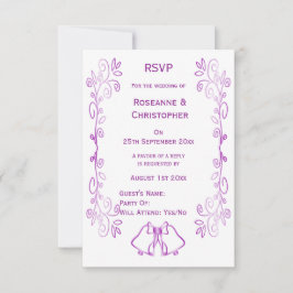 Paarse klokken Scrollwork Ontwerp Wedding RSVP Kaartje