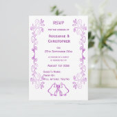 Paarse klokken Scrollwork Ontwerp Wedding RSVP Kaartje (Staand voorkant)