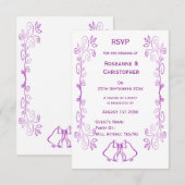 Paarse klokken Scrollwork Ontwerp Wedding RSVP Kaartje (Voorkant / Achterkant)