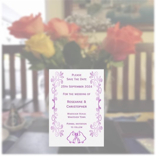 Paarse klokken Scrollwork Ontwerp Wedding Save The Date